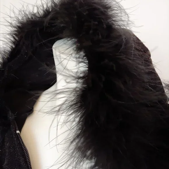 Black and gold fleck zip sweater hoodie with boa trimmed hood - Picture 9 of 11